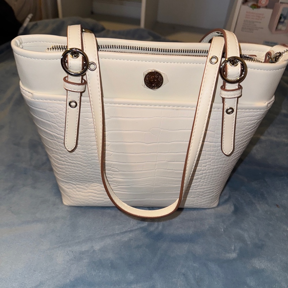 Anne Klein White Satchel with Textured Design